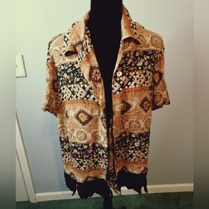 K Woman 16W Tan/Black/Brown Button Down Blouse